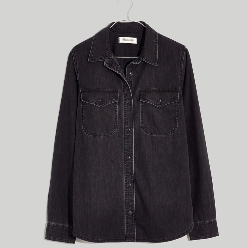 NWT Madewell Denim Button-Up Shirt in Lunar Wash Size Small Black Dark Gray Sm